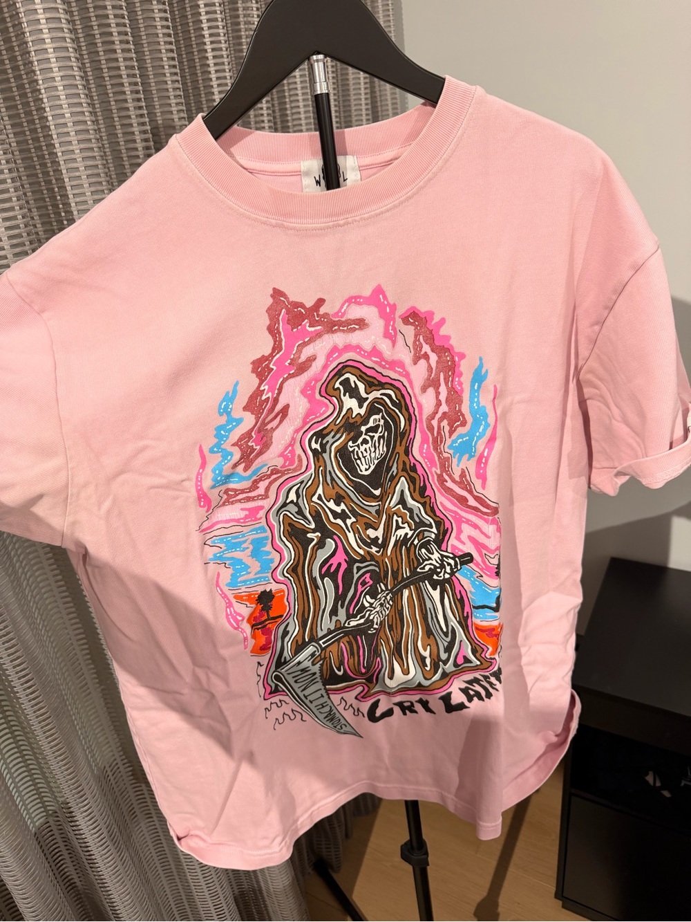 Warren Lotas Men’s  Pink Graphic Tee with Reaper Illustration